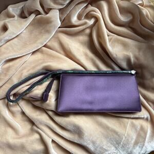 Judith Leiber Purple Satin Clutch Malachite Stone Evening Bag Rare